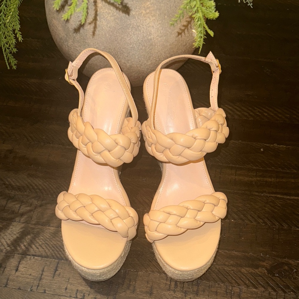 Braided Tan Platform Wedge Sandals NWOT - Picture 2 of 9